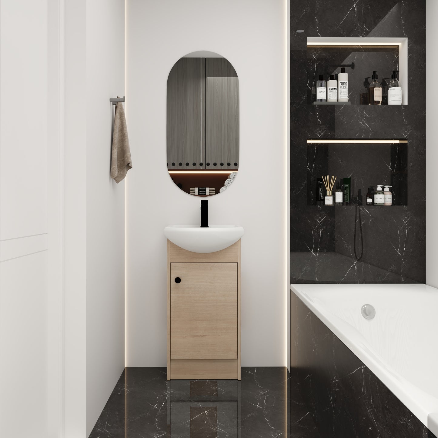 18" Small Bathroom Vanity with Sink – Freestanding Oak Cabinet Combo Unit