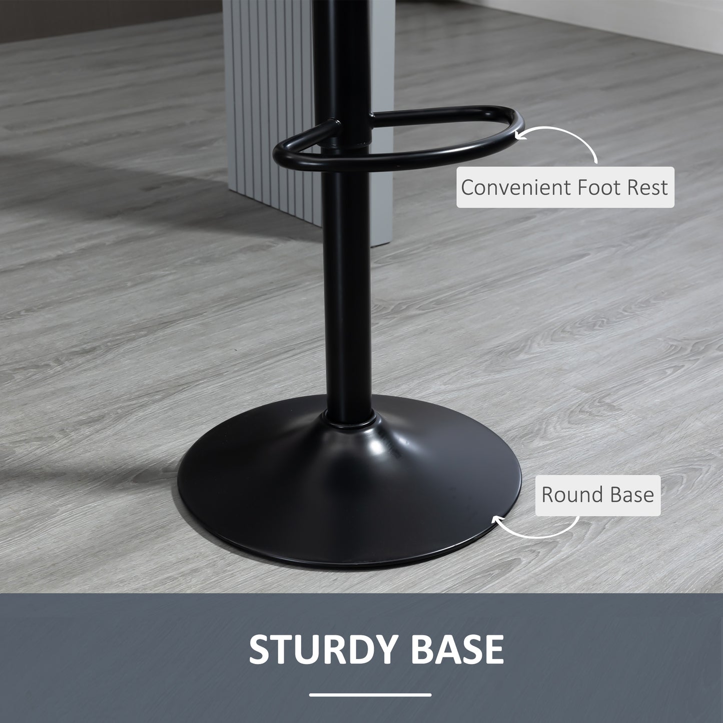 Set of 2 Black Velvet Adjustable Swivel Bar Stools with Footrest – Modern Counter Chairs