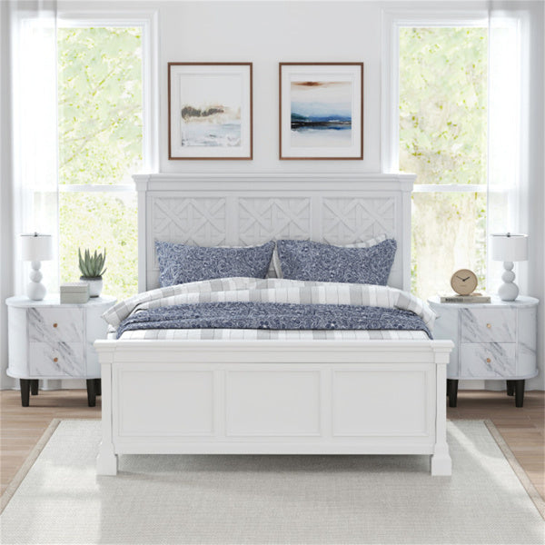 White Nightstand with Faux Marble Top & 2 Drawers – Modern Bedroom Side Table