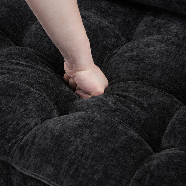 3-Seater Chenille Modular Sofa with Footstool, Gold Legs – Black