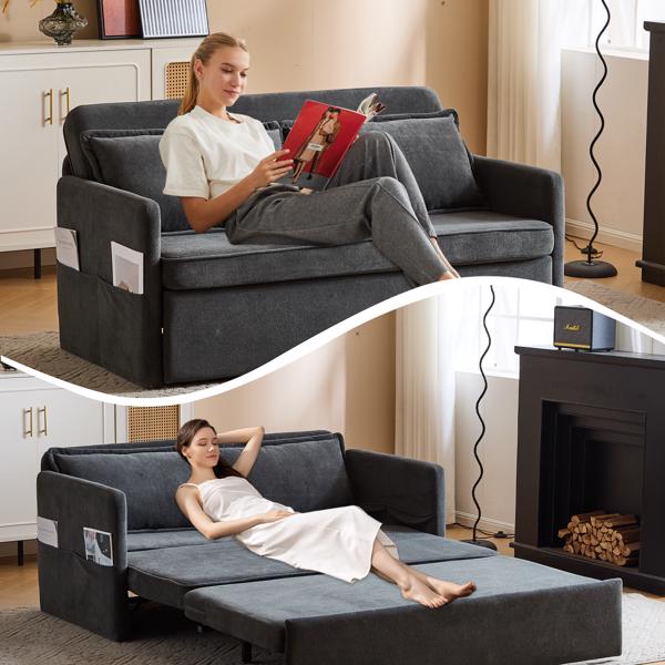 3-in-1 Sleeper Chair Bed with Tray & USB, Convertible Sofa in Dark Grey