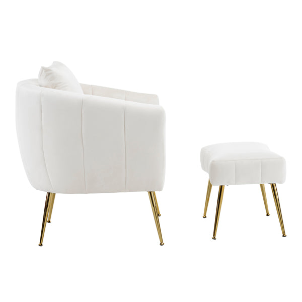 Velvet Barrel Chair with Ottoman & Lumbar Pillow – Off White Accent Set