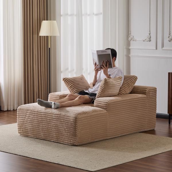 Oversized Chaise Lounge Chair – Plush Corduroy Cloud Couch with 3 Pillows, Beige