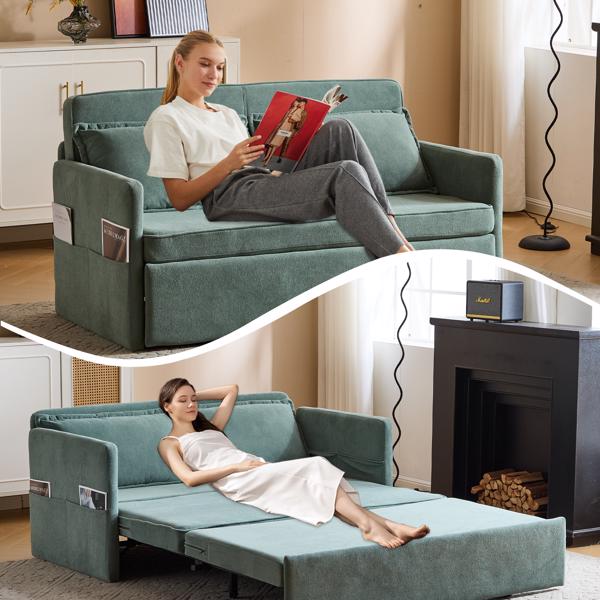 3-in-1 Sleeper Chair Bed with Tray & USB, Convertible Sofa in Light Green