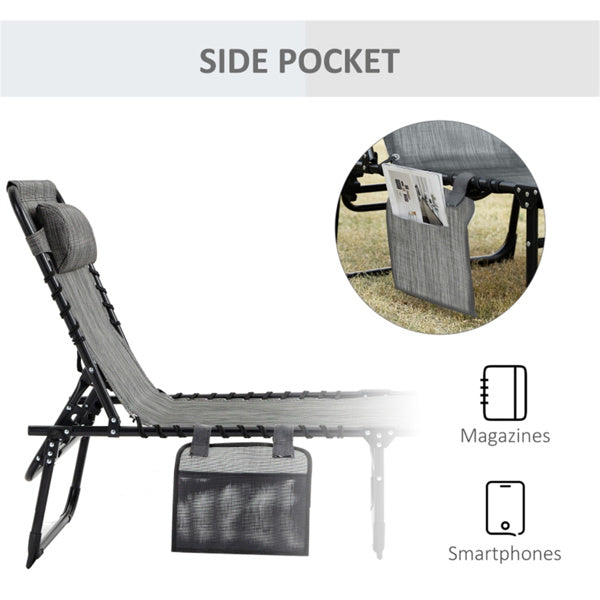 Grey Folding Outdoor Sun Lounger with Adjustable Backrest & Breathable Mesh