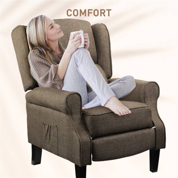 Heated Massage Recliner Chair with Lumbar Support – Manual Pushback, Brown