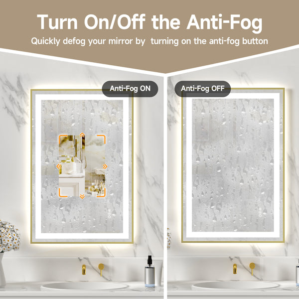 24x36" Gold Framed LED Mirror with Dual Front & Back Light Strips