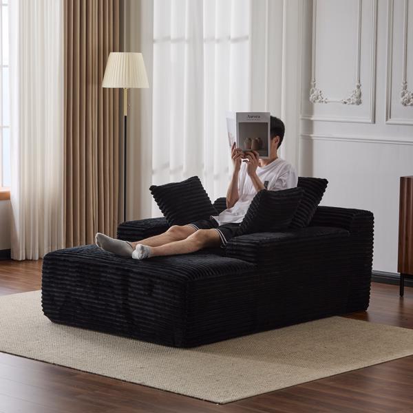 Oversized Chaise Lounge Chair – Plush Corduroy Cloud Couch with 3 Pillows, Black