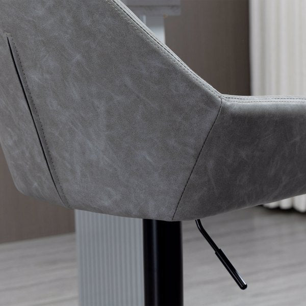 Set of 2 Grey PU Leather Adjustable Swivel Bar Stools with Footrest – Modern Counter Chairs