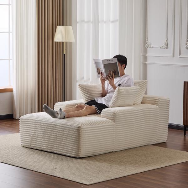 Oversized Chaise Lounge Chair – Plush Corduroy Cloud Couch with 3 Pillows, White