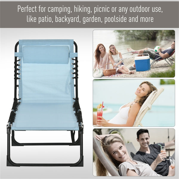 Blue Reclining Foldable Lounge Chair with Pillow & Mesh Fabric