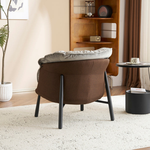 Modern Velvet Barrel Accent Chair with Metal Legs – Gray Armchair