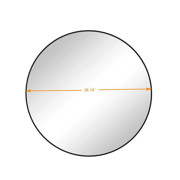 39" Black Round Wall Mirror – Modern Metal Frame for Bathroom or Bedroom