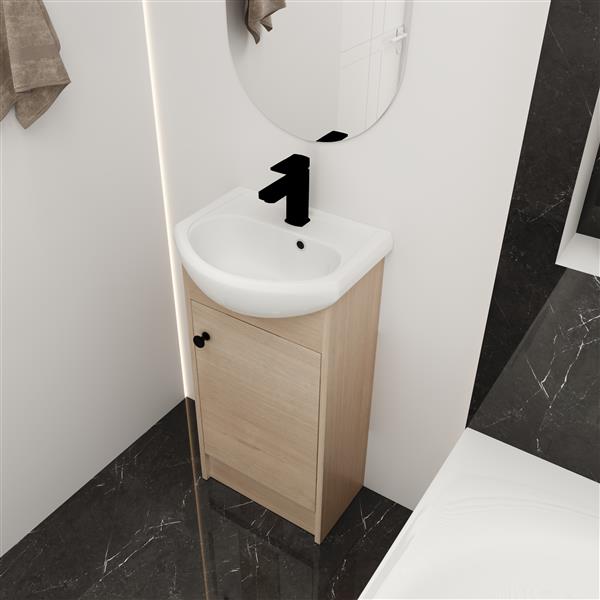 18" Small Bathroom Vanity with Sink – Freestanding Oak Cabinet Combo Unit