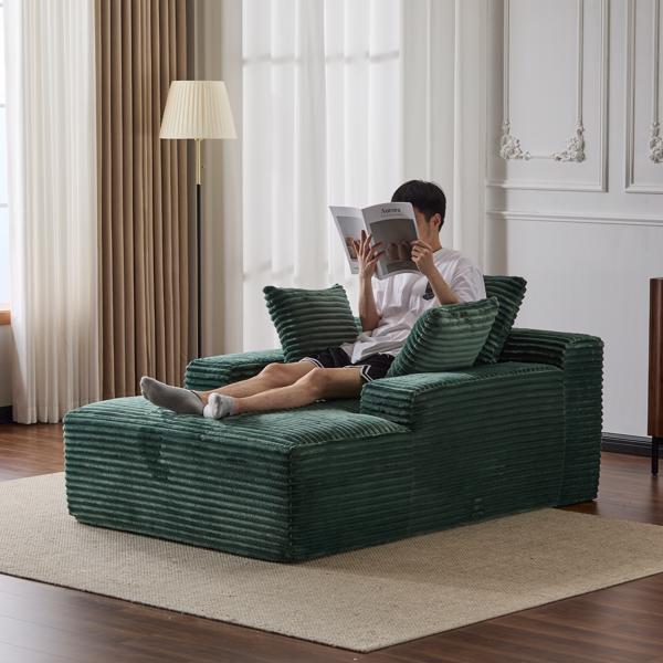Oversized Chaise Lounge Chair – Plush Corduroy Cloud Couch with 3 Pillows, Green