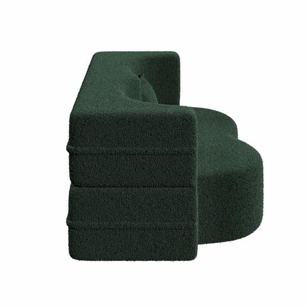 Green Teddy Fabric Convertible Floor Sofa Bed with 2 Pillows, Full Size 78"