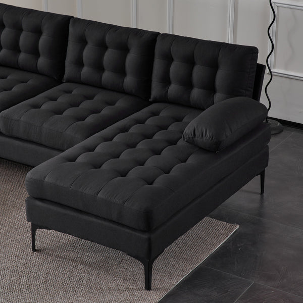 U-Shaped Sectional Sofa – Black Upholstery, Wooden & Iron Frame with Black L
