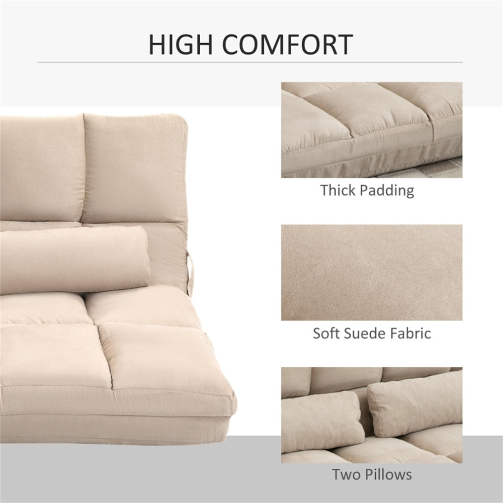 3-in-1 Adjustable Floor Sofa Bed with Backrest & Headrest – Beige
