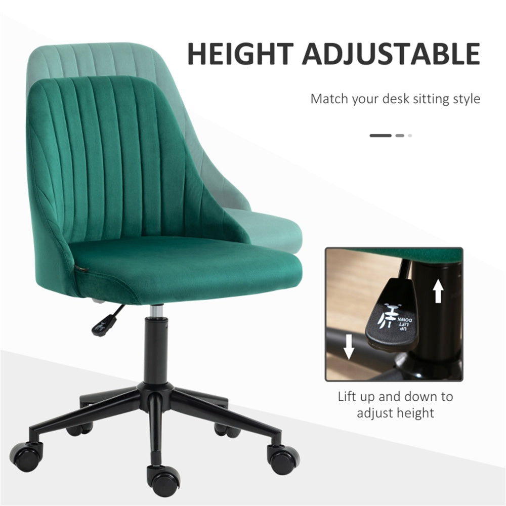 Green Velvet Scallop Swivel Office Chair – Adjustable Height & Chic Design