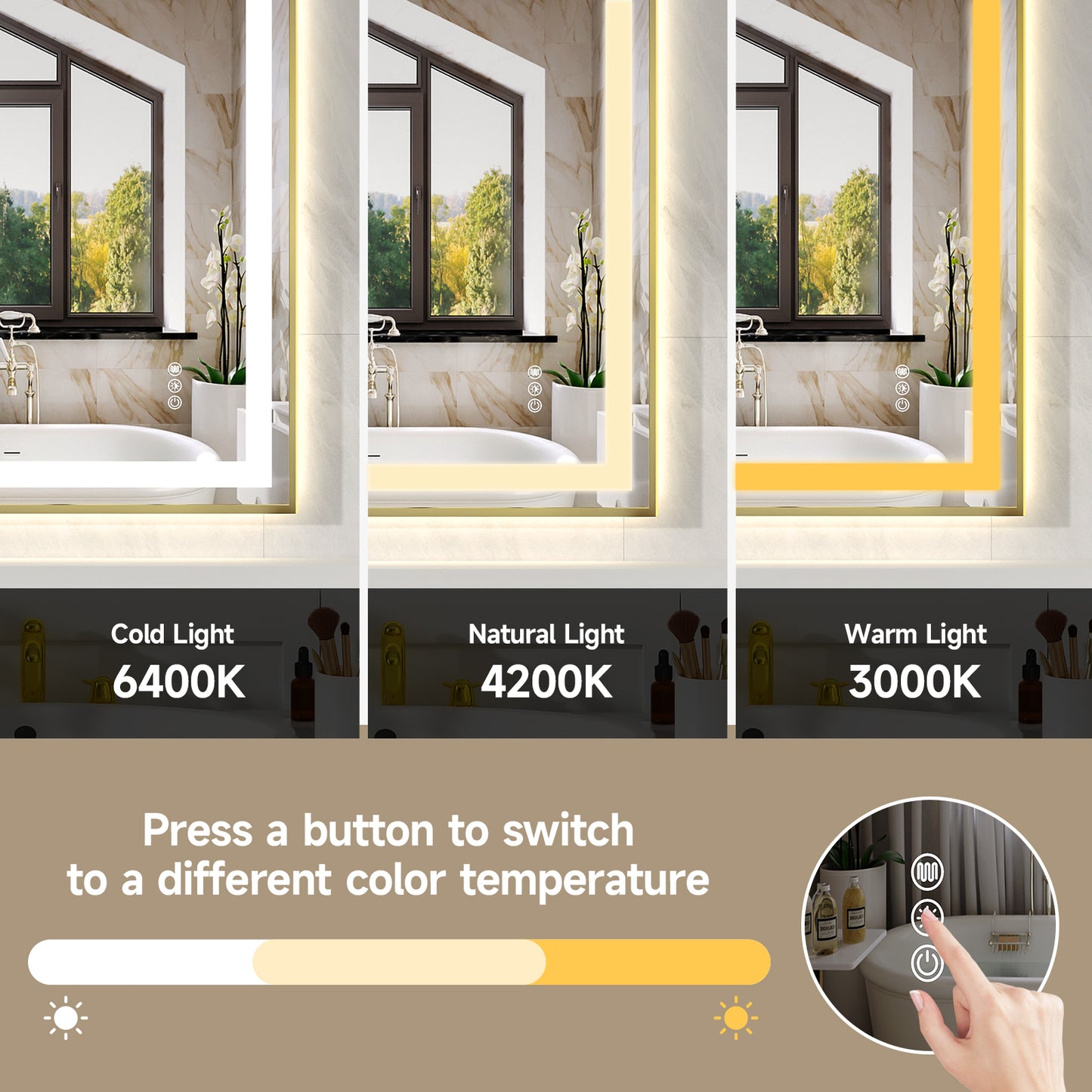 24x36" Gold Framed LED Mirror with Dual Front & Back Light Strips