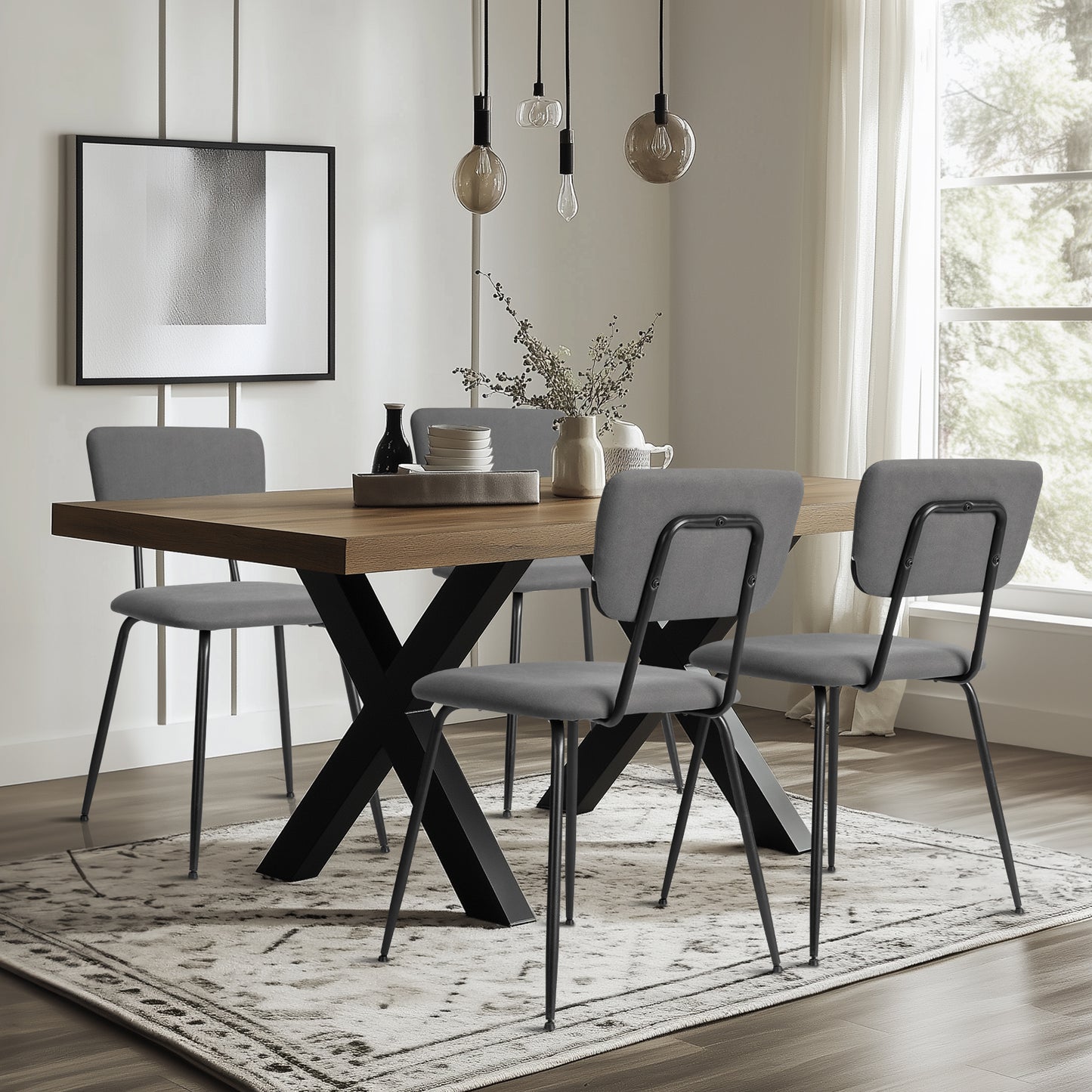 Set of 4 Modern Grey Padded Dining Chairs for Kitchen, Bar & Office Use