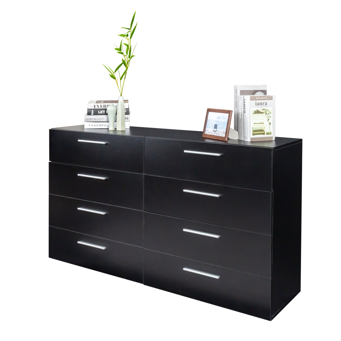 8 Drawer Double Dresser, Wide Storage Cabinet for Bedroom, Living Room, Black