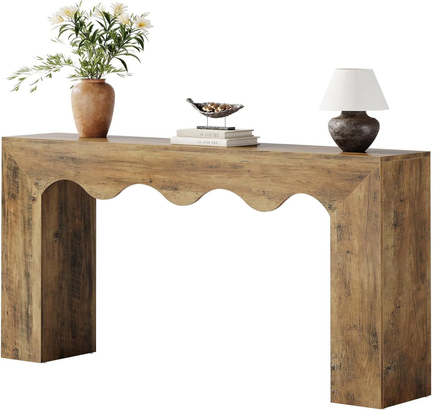 63" Retro Wavy Edge Console Table – Modern Entryway Sofa Table with Storage