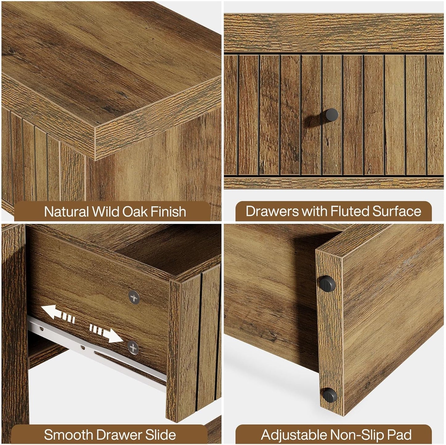 71" Oak Long Console Table – Fluted Drawers & Open Shelf Storage by Tribesigns