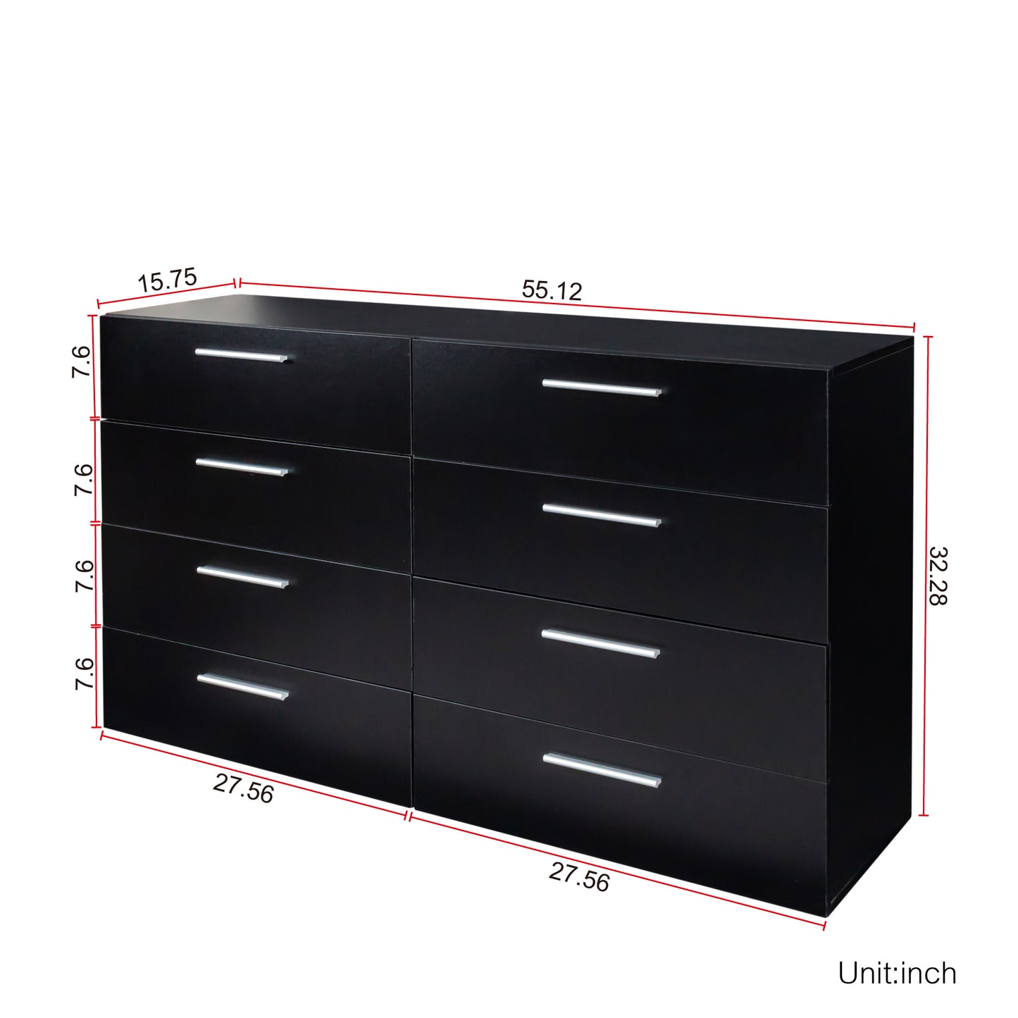 8 Drawer Double Dresser, Wide Storage Cabinet for Bedroom, Living Room, Black