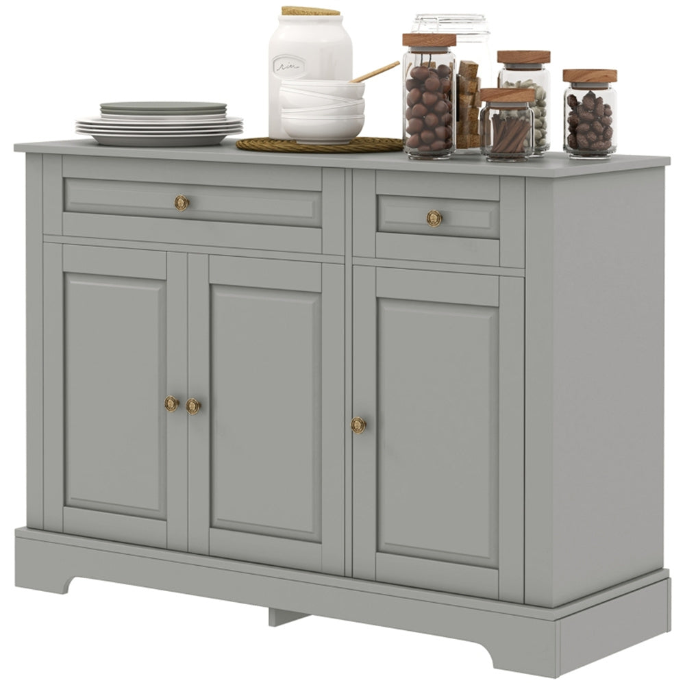 Gray Kitchen Storage Cabinet – 3 Doors, 2 Drawers, Adjustable Shelves