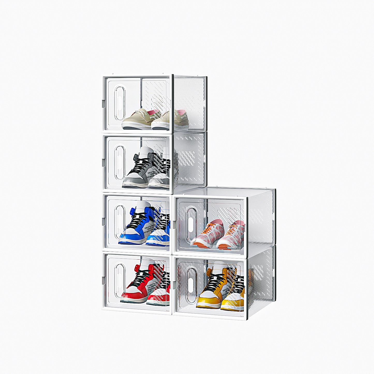 My Store  6-Pack White Plastic Mesh Shoe Boxes – 35x25x19cm Modular Storage Set