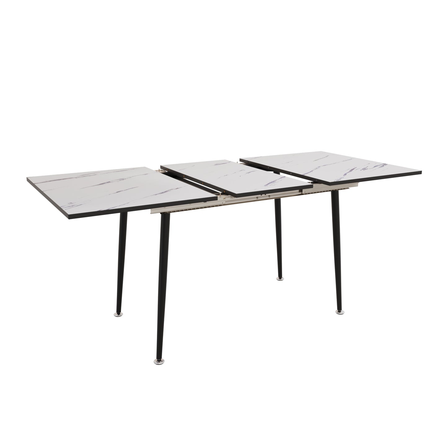 Extendable White Dining Table Set with 4 Green Chairs – Seats 2–6
