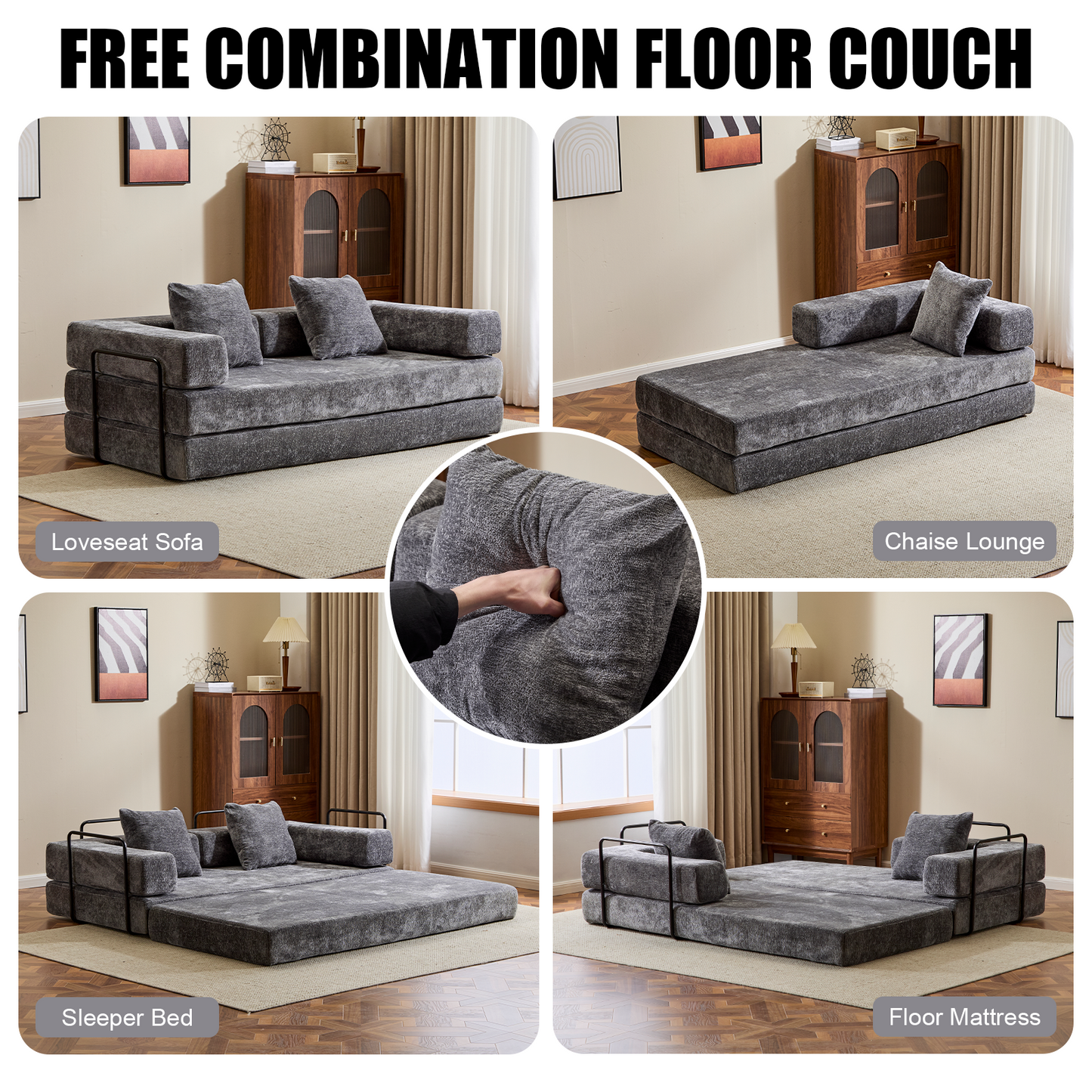 Convertible Corduroy Futon Sofa Bed – Foldable Floor Couch with Sponge Padding