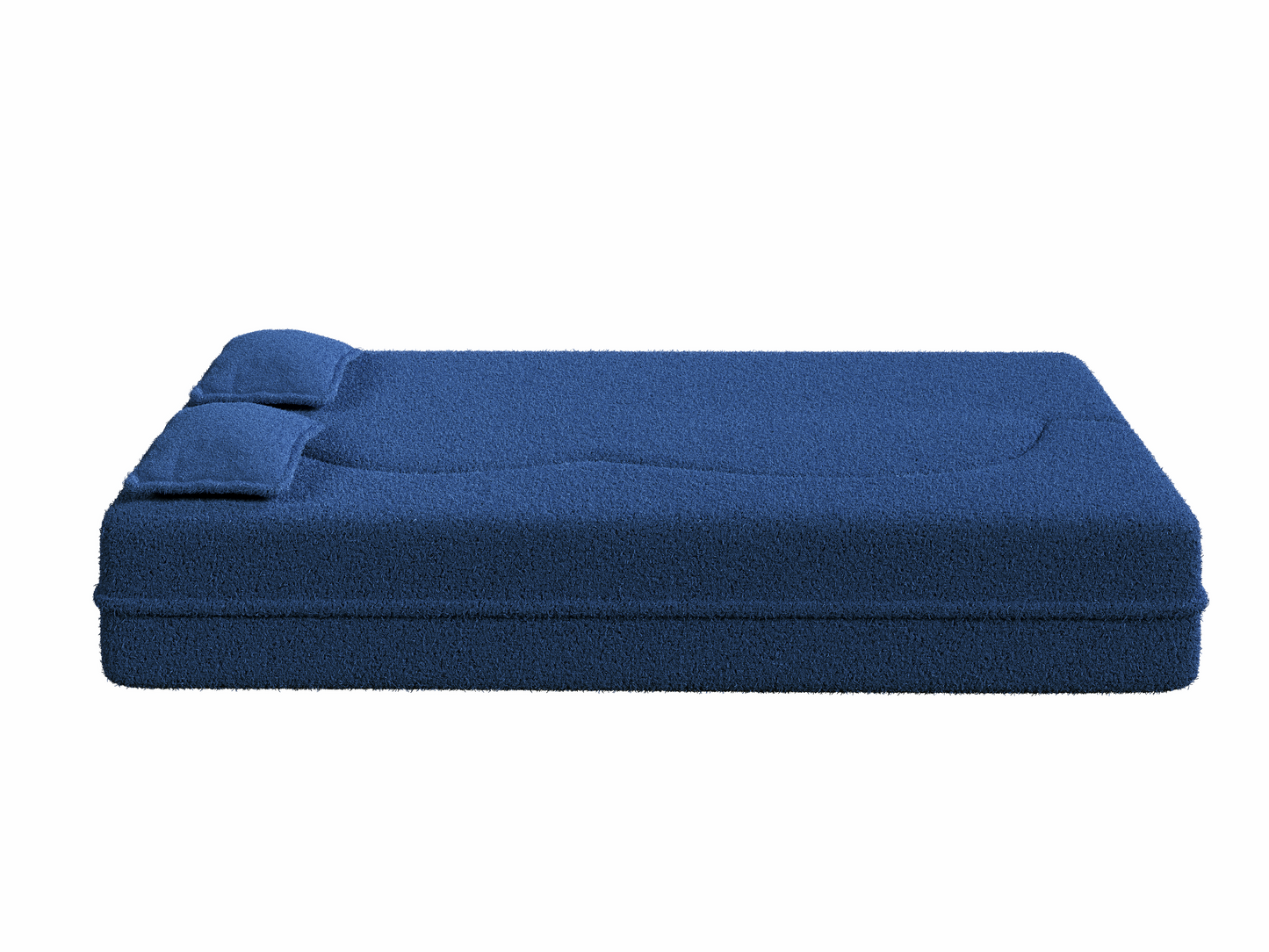 Blue Teddy Fabric Convertible Floor Sofa Bed with 2 Pillows, Full Size 78"