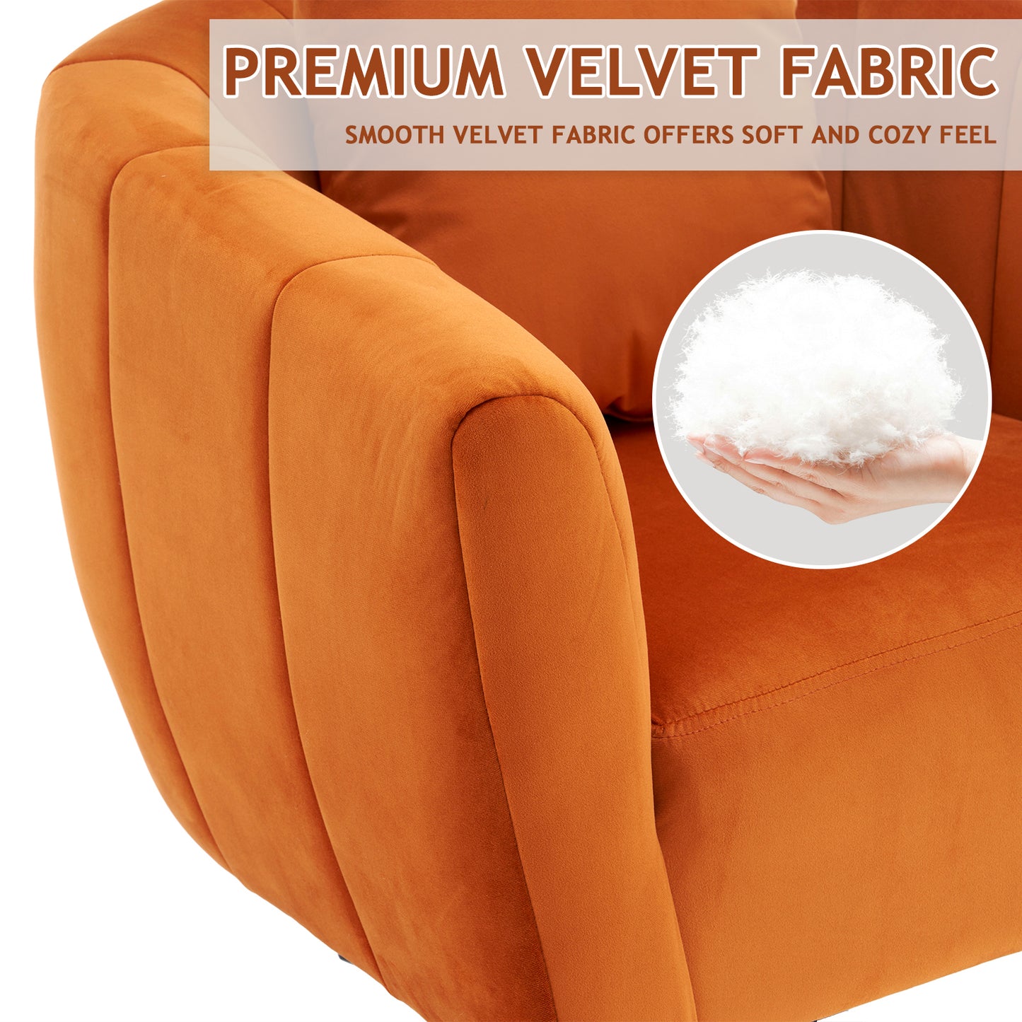 360° Swivel Velvet Accent Chair with Fluffy Cushion – Burnt Orange