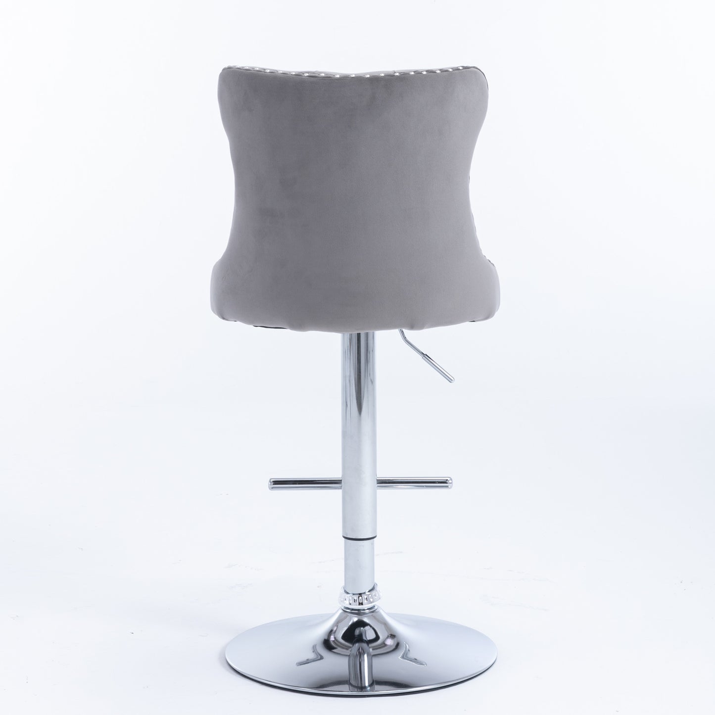 Set of 2 Gray Velvet Swivel Barstools, Adjustable Height 25–33", with Backs