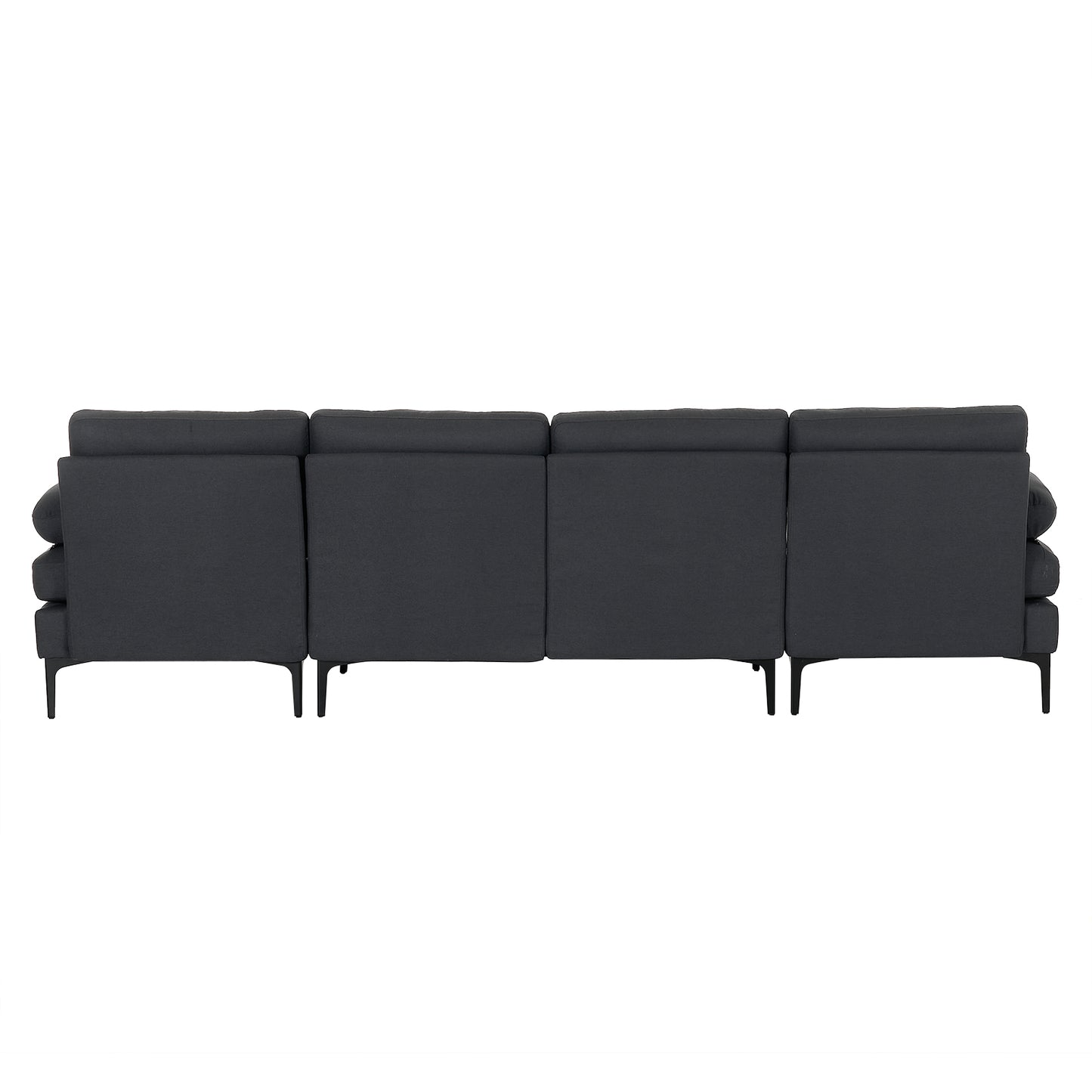 U-Shaped Sectional Sofa – Dark Gray Upholstery, Wooden & Iron Frame with Black L