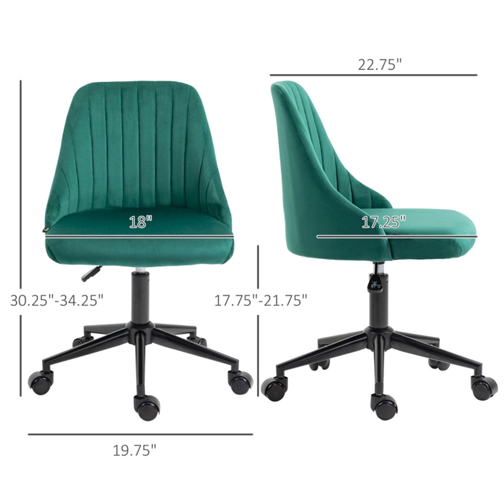 Green Velvet Scallop Swivel Office Chair – Adjustable Height & Chic Design