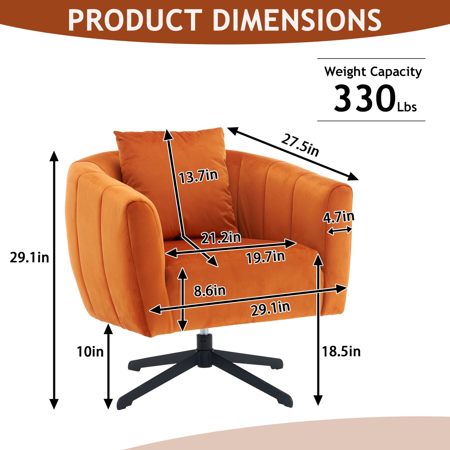 360° Swivel Velvet Accent Chair with Fluffy Cushion – Burnt Orange