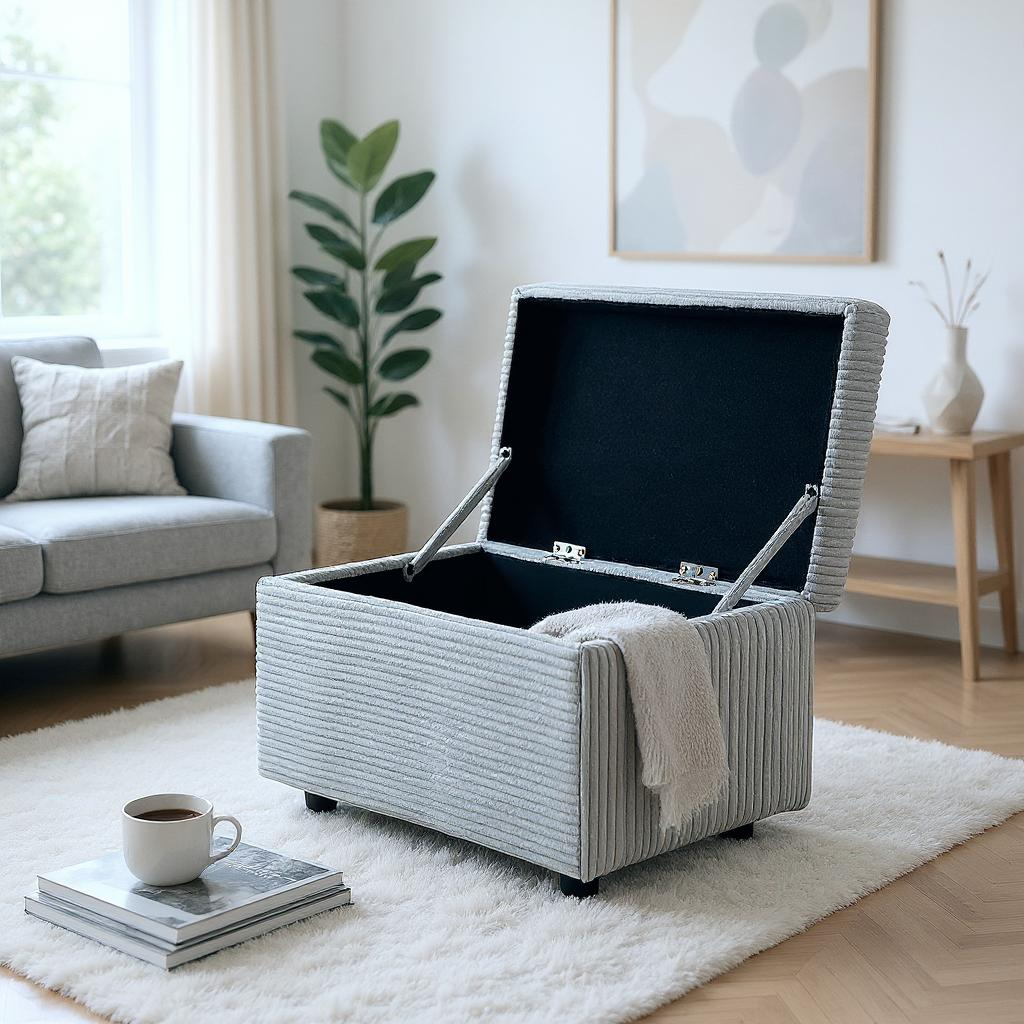 Light Gray Corduroy Storage Ottoman Bench with Hidden Compartment – 24.8