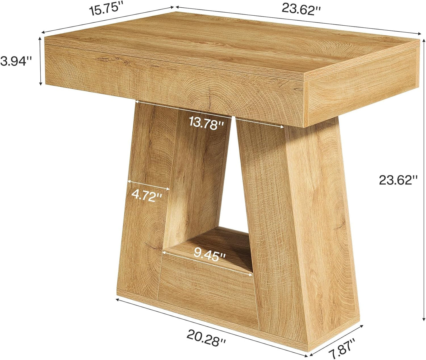 Modern Contemporary Coffee Table with Trapezoidal Base – Wood Grain Side Table