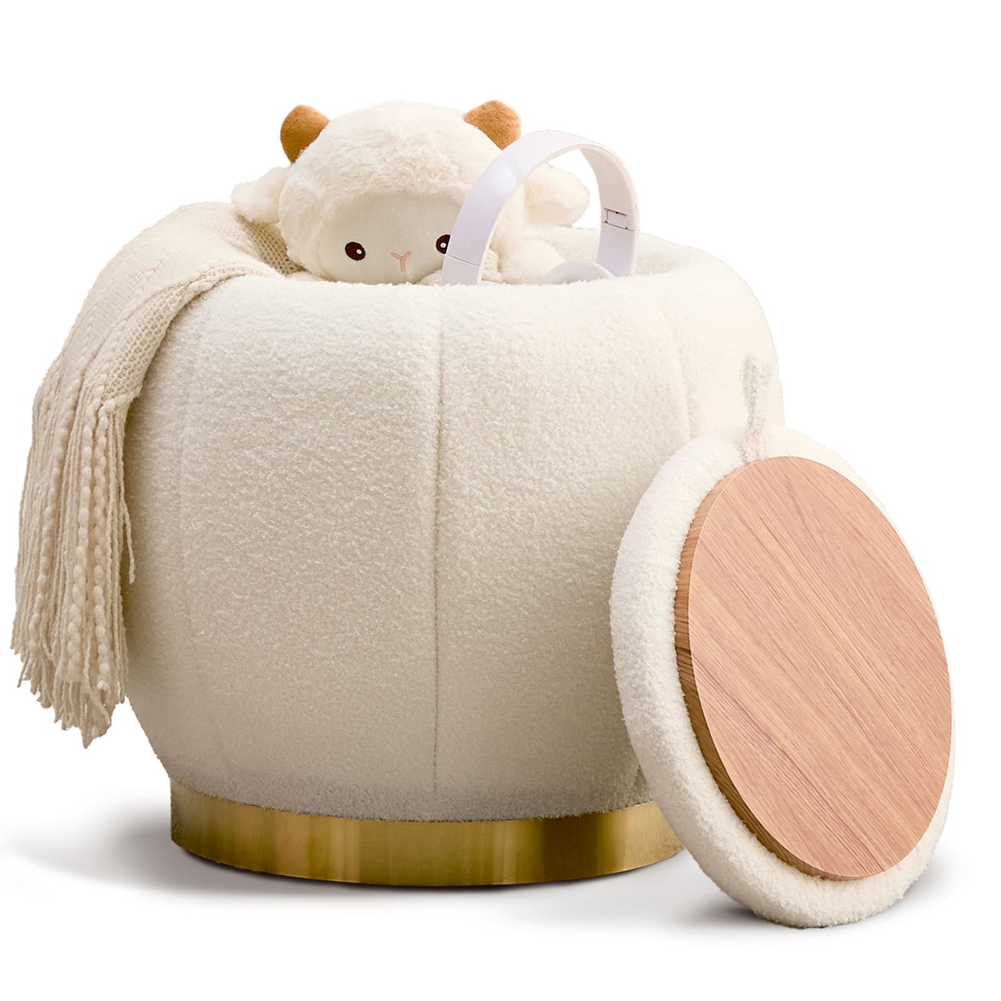 Storage Ottoman Footrest with Soft Seat, Velvet Stool Accent, White