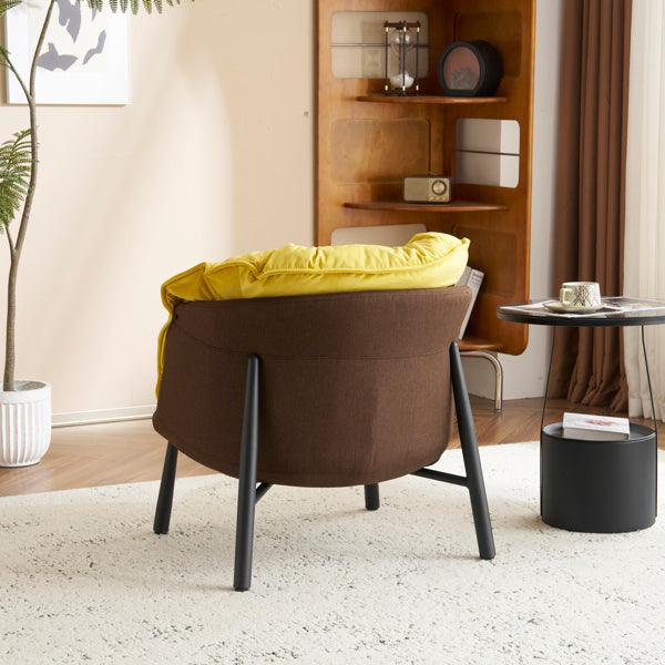 Modern Velvet Barrel Accent Chair with Metal Legs – Yellow Armchair