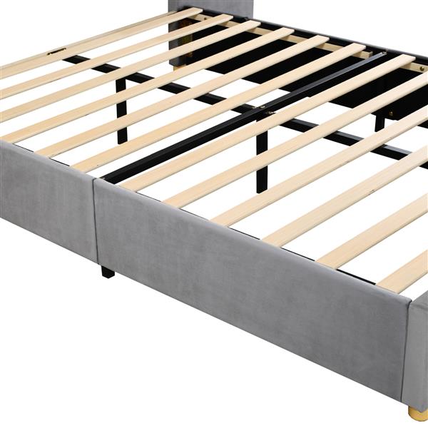 Queen Upholstered Platform Bed with USB Ports, Pillows & Storage Shelves – Gray
