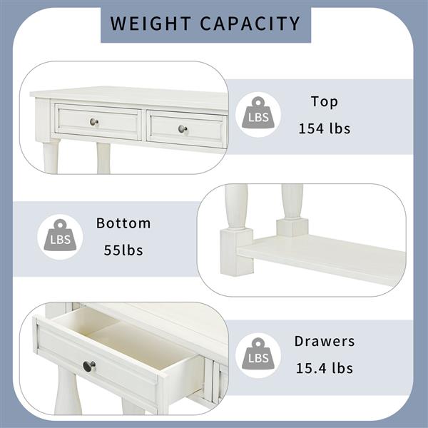 63" White Console Table with Drawers & Shelf for Entryway, Hallway, Living Room