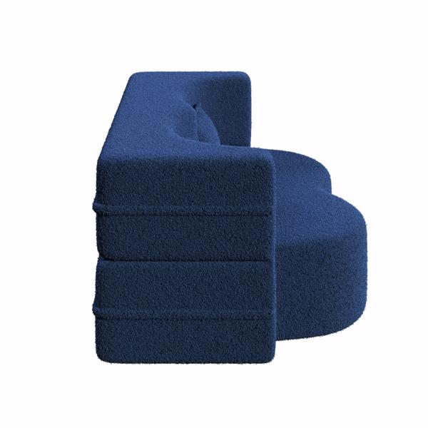 Blue Teddy Fabric Convertible Floor Sofa Bed with 2 Pillows, Full Size 78"