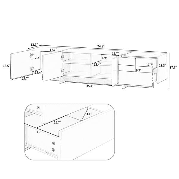Modern Black & White TV Stand, Fits TVs Up to 80'', High Gloss Cabinet