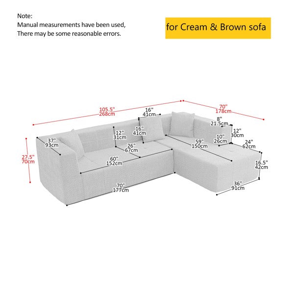 L-Shaped 105.5" Modular Sectional Sofa with Chaise