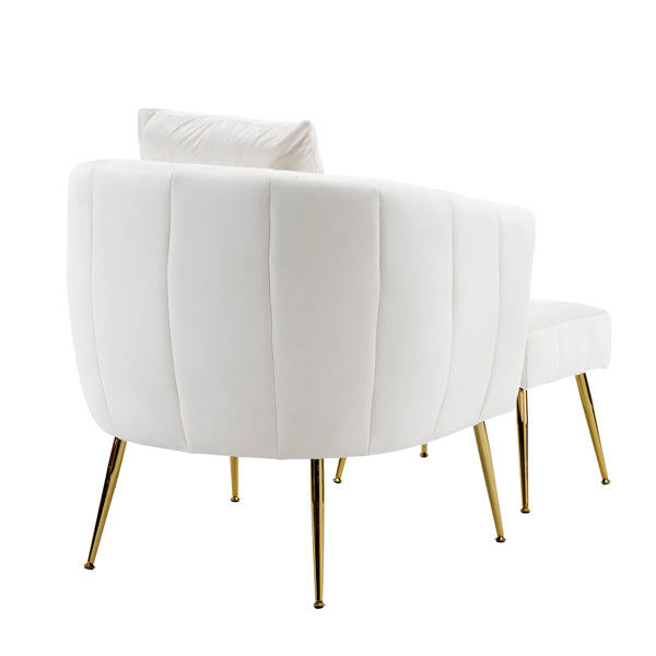 Velvet Barrel Chair with Ottoman & Lumbar Pillow – Off White Accent Set