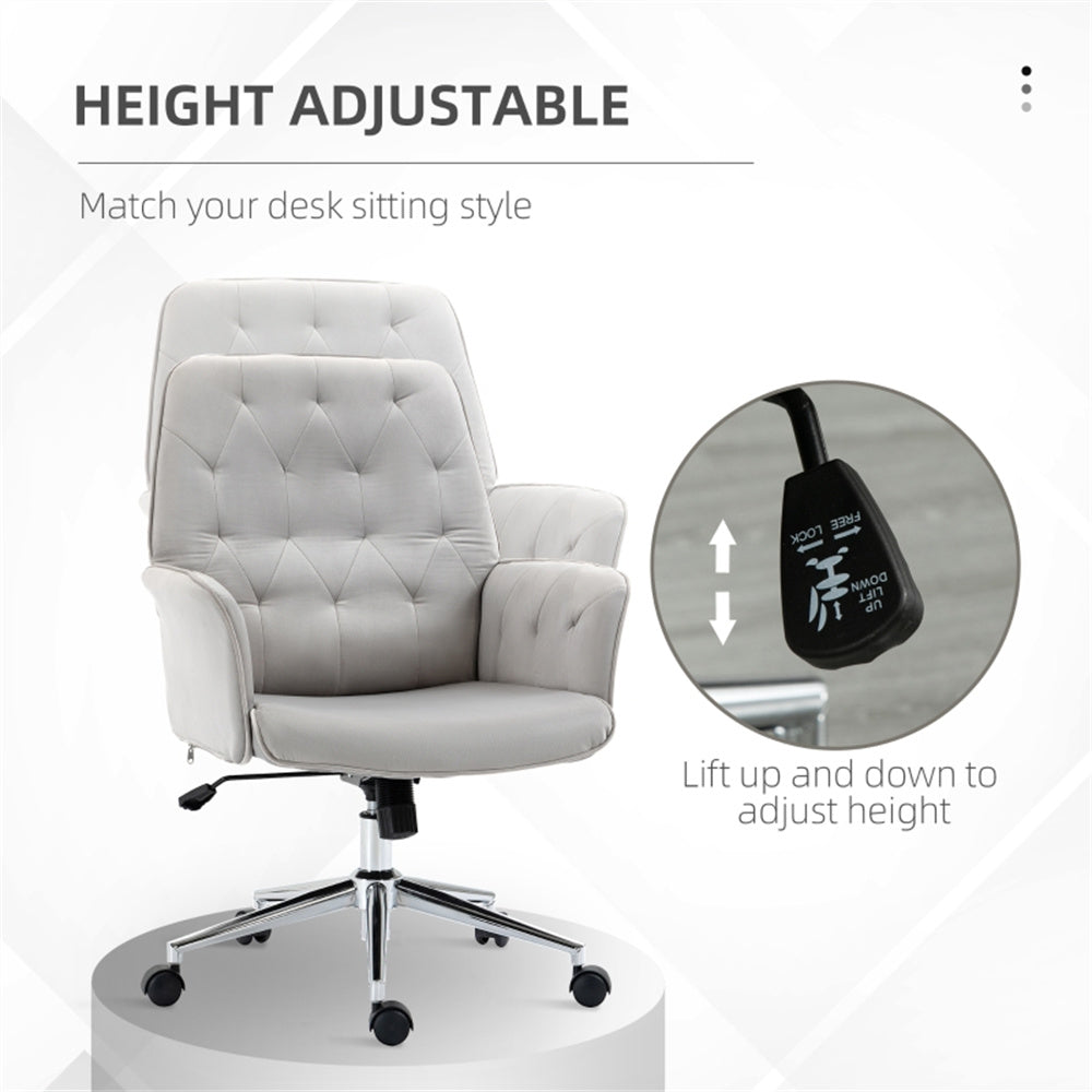 Grey Velvet Office Chair – Adjustable Height with Rocking Back & Armrests